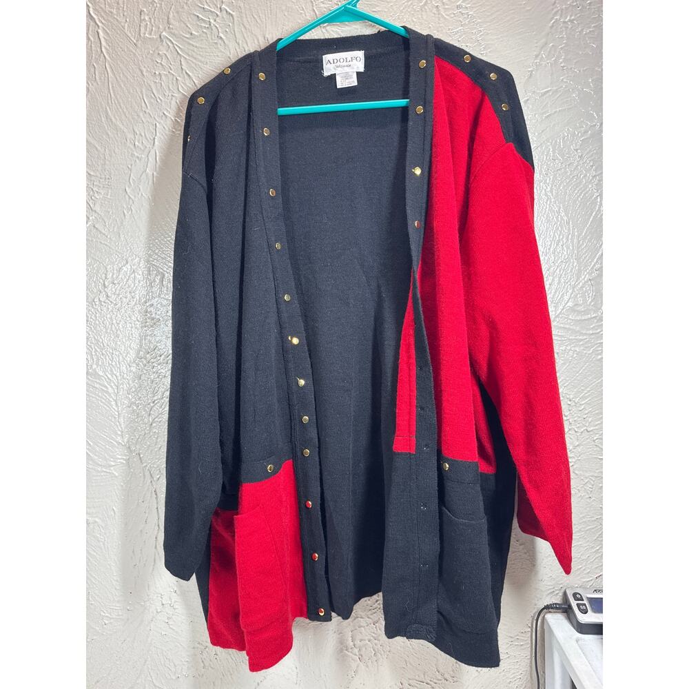 Adolfo Collectibles Sweater Women's 30% Lambs Wool Red Black Color Block Size 2X